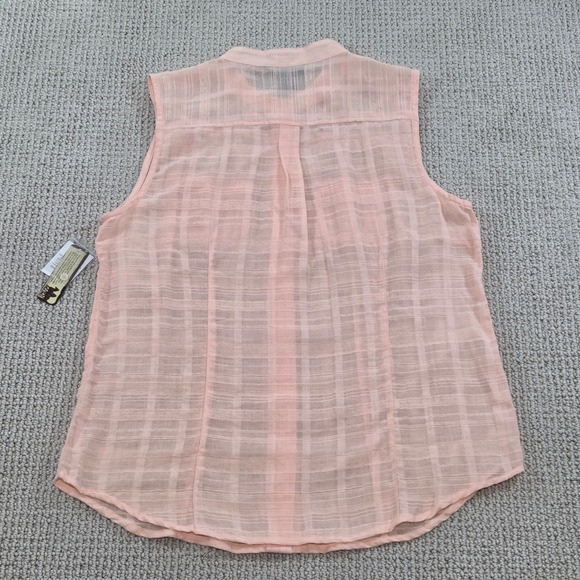 NWT Bit & Bridle Womens Small Peach Orange Sleeveless Button Up Shirt - Picture 2 of 6